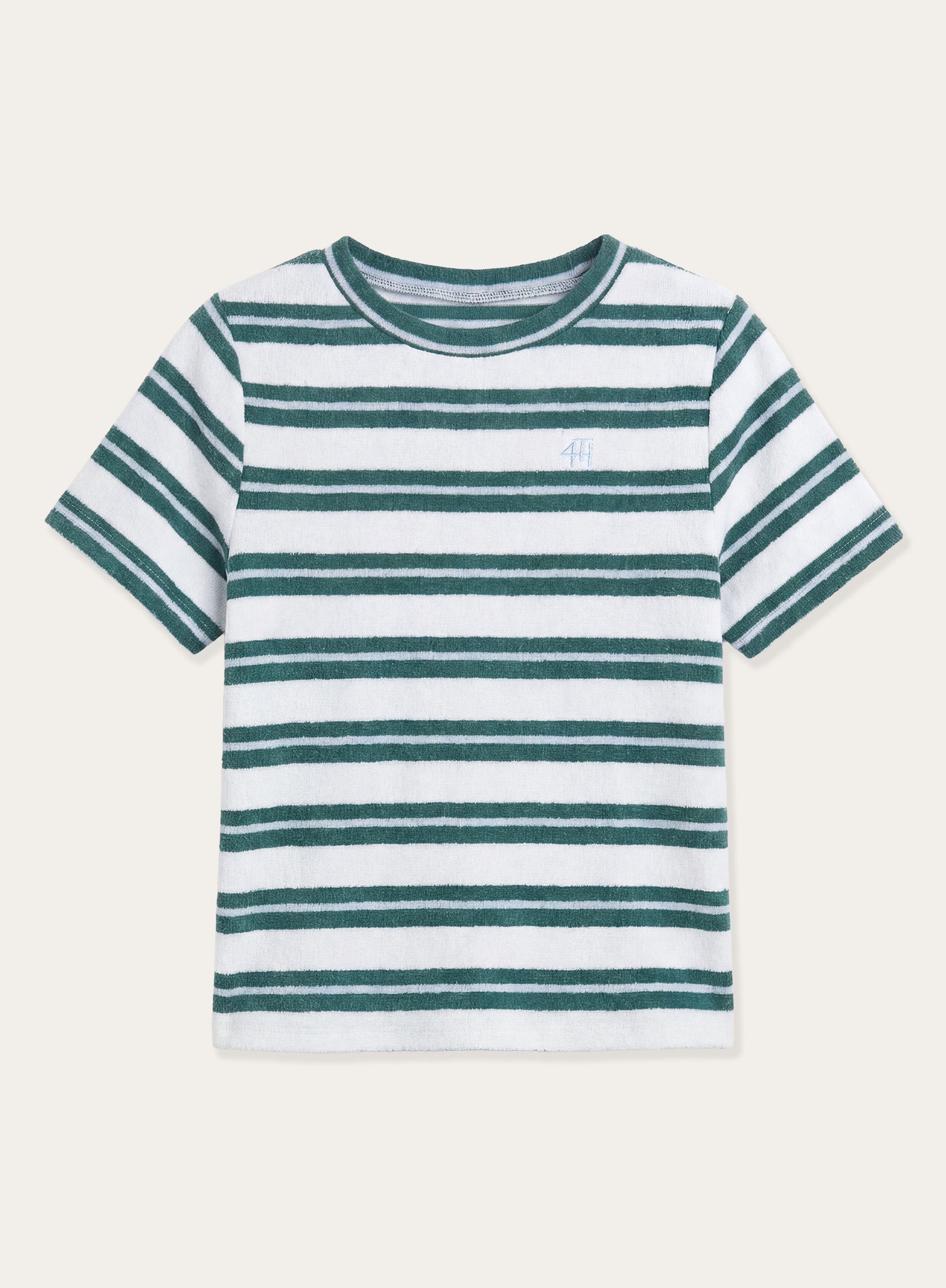 Green And White Stripe Towelling Short Sleeve Top